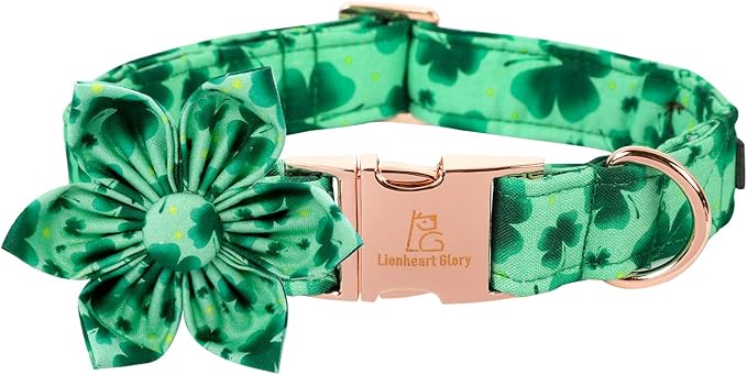 Lionheart Glory St. Patrick's Day Dog Collar, Dog Collar with Flower, Cute Floral Pattern Pet Collars Adjustable Pet Collars for X-Small Dogs