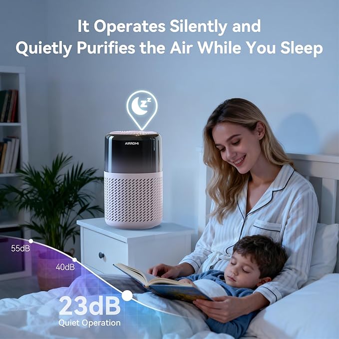 AIRROMI HEPA Air Purifier for Bedroom&Home,Pet Air Purifier for Home Pets,Removes Pet Odor,Cat Litter Smell,Dust,Smoke&Allergies,Quiet Room Air Purifier with Scents,360°Air Cleaner,A2005 Purple