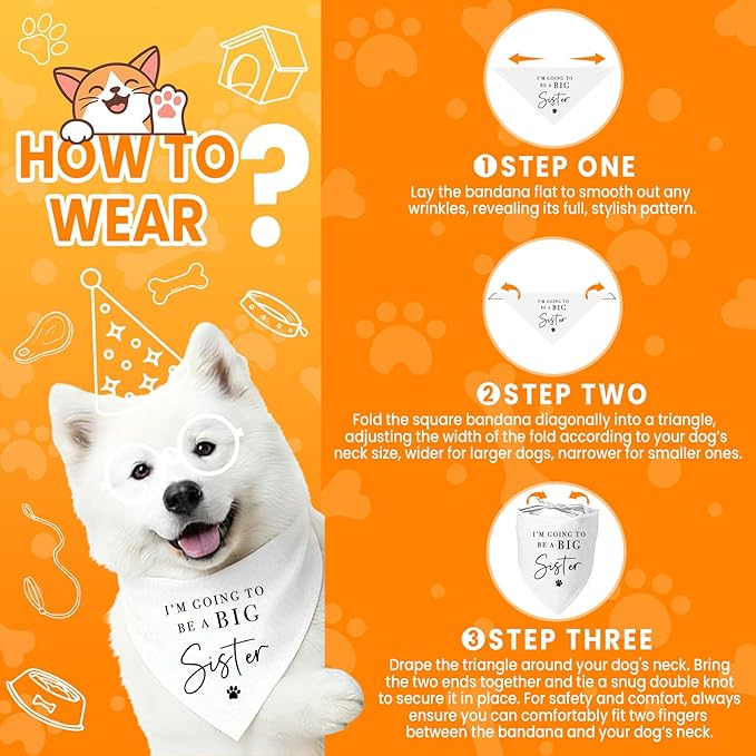 2 Pack Dog Bandanas for Pregnancy Announcement, I'm Going to Be A Big Brother Sister Cute Adjustable Pet Bandana Scarf for Small Medium Large Dogs, Gender Reveal Dogs Accessories (Black&White)