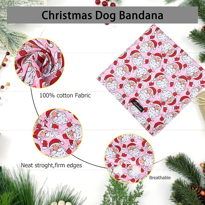 ARING PET Christmas Dog Bandanas, Pink Santa Claus Holiday Pet Bandana Scarf Triangle Bibs for Puppy Small Medium Large Boy Girl Dogs Cats-S