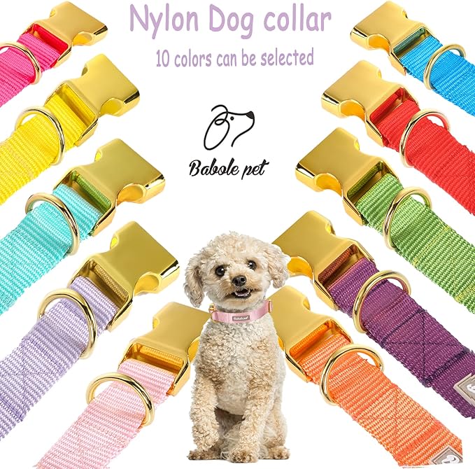 Nylon Dog Collar - Adjustable Pink Soft Webbing Dog Collars for Small Medium Large Dogs Boy Girl Puppy Collar with Safety Metal Buckle S