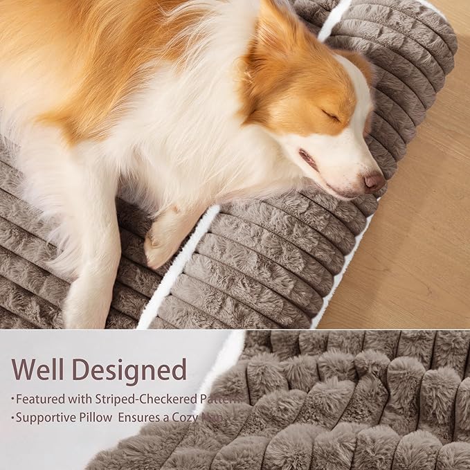 Orthopedic Jumbo Dog Bed Large Sized Dog with Pillow 56''X40'' Waterproof Soft Comfortable Egg Crate Foam Pet Crate Beds Mat with Removable Washable Cover and Non-Slip Bottom, Taupe