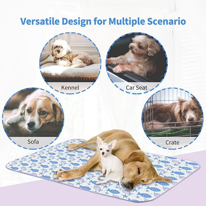 NWK Pack of 4 Pet Cooling Mat - Ice Silk Cooling Mat for Dogs & Cats Portable & Washable Pet Cooling Blanket, Car Seats, Beds for Summer (4pcs, Purple Fish, 39’’ X 27’’ X 0.3)