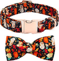 Fall Dog Collar, Leaf Pumpkin Print Adjustable Pet Collar Cute Cotton Soft Collars with Bow Tie Metal Buckle Holiday Puppy Collars Boy&Girl Gift for Large Dogs