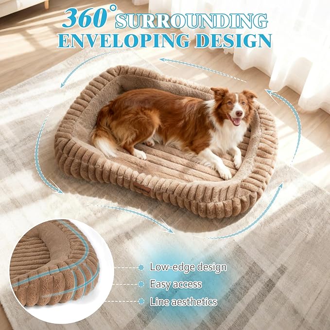 Dog Bed for Extra Large Dogs, Cute XL Dog Bed with Removable Washable Cover & Anti-Slip Bottom, Soft Calming Pet Sofa Bed with Handle for Indoor Pets, 43x31x5inches, Brown