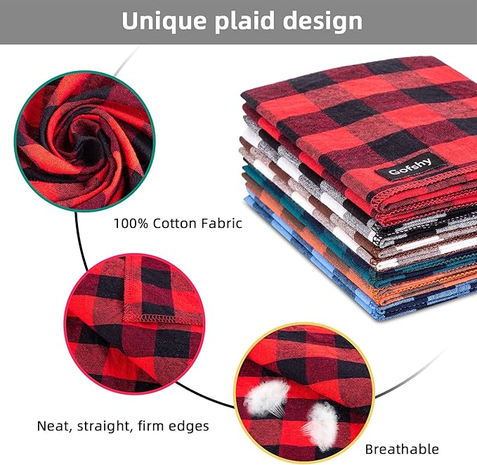Buffalo Plaid Dog Bandanas Fall Christmas Small 6PCS Dog Gifts Red Blue Green Orange Black Brown Scarf Adjustable Kerchief for Small Cats Puppy