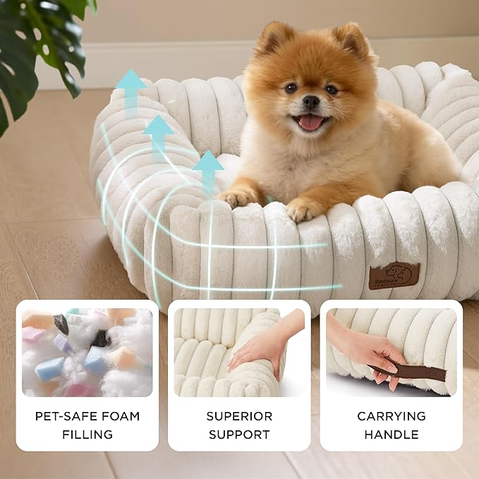 Bedsure ComfyFleece™ Cute Dog Beds Large Sized Dog - Washable Furry Pet Beds, Rectangle Orthopedic Corduroy Fleece Puppy Beds with Removable Zipper Cover, 30x24x8 inches,Night Blue