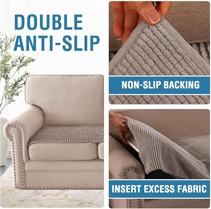 H.VERSAILTEX Plush Chenille Couch Cover for 3 Cushion Couch Anti Slip Washable Sofa Slipcovers Soft and Durable Furniture Protector for Dogs Cats Kids (27.5" x 71", Cuban Sand)
