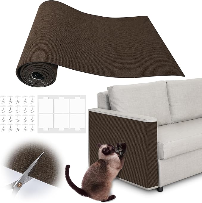 Cat Scratch Furniture Protector - 138" x 13.8" Trimmable Self-Adhesive Cats Claws Scratch Pads, DIY Cat Climbing Couch Protector for Scratch Post Cat Tree Replacement Indoor (Brown)