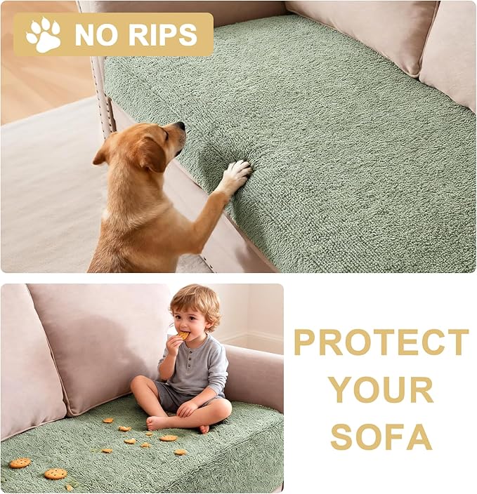 H.VERSAILTEX Non Slip Pet Couch Cover Chenille Dog Bed Protector Thick Soft Sofa Slipcover Pet Friendly Washable Couch Cushion Covers for Pets (30" x 70", Sea Foam)