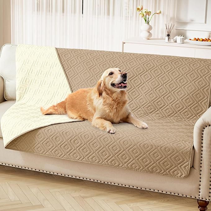 hyha Waterproof Dog Blanket, Soft Pet Bed Blankets, Waterproof Sofa Couch Cover for Dogs Washable, Reversible Pet Couch Covers for Sofa Furniture (52x82 Inch, Camel/Beige)