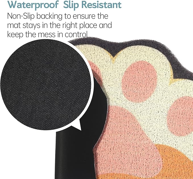Cute Cat Litter Mat 24”x19”, Litter Box Mat, Litter Trapping Mat, Soft on Kitty Paws, Easy Clean, Anti Slip, Pet Accessories, Door Floor mats - Black Pink