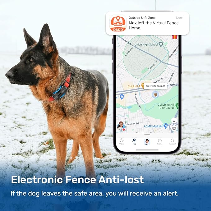AI GPS Tracker for Dogs (30lbs+), Real Time Location and AI Vet Health Management, Electronic Fence, Waterproof, iOS and Android Universal（Black）