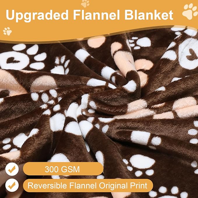 Premium Dog Blankets for Large Dogs & Cat Flannel Blanket Washable, Soft Pet Throw Cover for Kennel Crate Bed, Cute Paw Pattern, 41x31 inch,Blue/Black/Brow