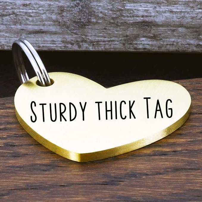 Ultra Joys Custom Personalized Pet ID Tag - Brushed Stainless Steel Heart Dog Tag Gold Medium