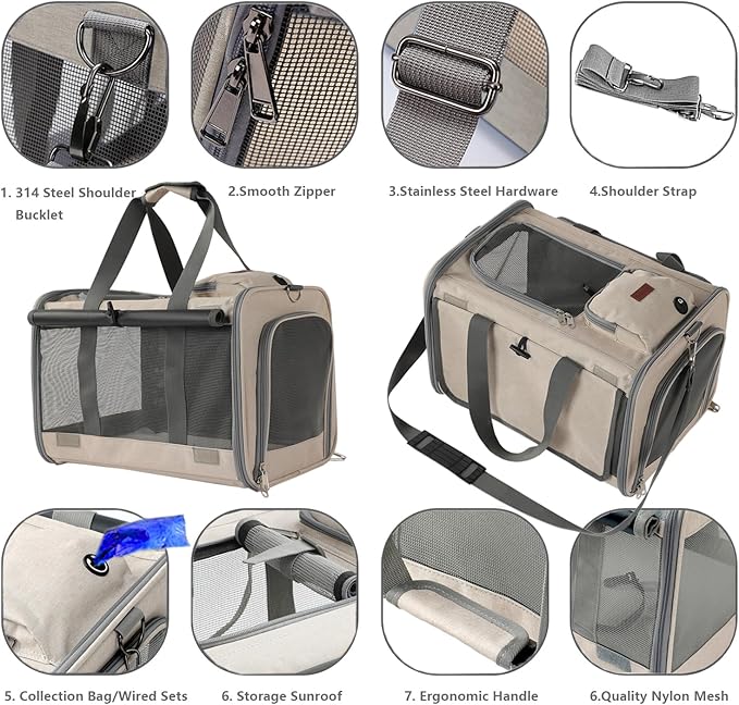 Dog Carriers for Small Dogs Stylish Cats Carrier Airline Approved Pets Softsided Bag for Cats Puppy,Large Pocket,Breathable,Pet's Carrier Privacy Protection Outdoor Travel Kitties Kennel