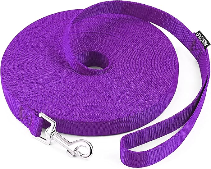 AMAGOOD Dog/Puppy Obedience Recall Training Agility Lead-15 ft 20 ft 30 ft 50 ft Long Leash-for Dog Training,Tie Out,Play,Safety,Camping (50Feet x 1Inch, Purple)