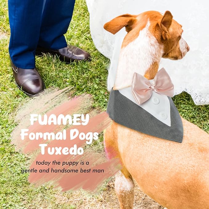 FUAMEY Dog Tuxedo for Large Dogs,Dog Formal Suit Dogs Attire Pet Bow Tie Puppy Party Costumes Cat Tux Outfits Pets Bandana Cosplay Adjustable Bowties Wedding Birthday Valentines Grey L