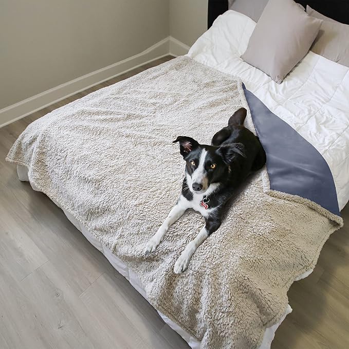 Kritter Planet Waterproof Bed Blanket for Dogs, Washable Stain Proof Pad Bed Cover, Reversible Leakproof Furniture Protector, Liquid Pee Proof Blanket for Couch Sofa, 80x60 inch, Queen Size