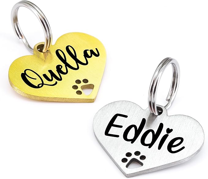 Ultra Joys Dog Tags Personalized for Pets - Hollow Paw Custom Pet ID Tag - Engraved Dog Tag for Small, Large Dogs - Large Heart in Gold