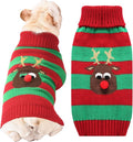 Dog Cat Christmas Sweater Boy Girl Ugly Reindeer Xmas Pet Clothes Holiday Puppy Costume New Year Gifts for Small Medium Large Dogs Outfits (XXS, Red Green Stripe Reindeer)