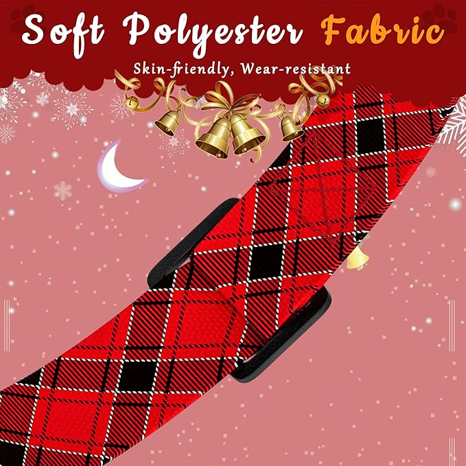 Christmas Dog Collar, Classical Puppy Collar for Small Medium Large Dogs, Adjustable Soft Plaid Pet Collar with Safety Buckle for Male Females (Red Plaid, L)