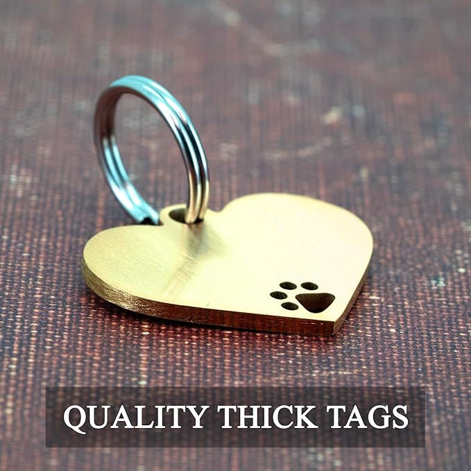 Ultra Joys Dog Tags Personalized for Pets - Hollow Paw Custom Pet ID Tag - Engraved Dog Tag for Small, Large Dogs - Large Heart in Gold