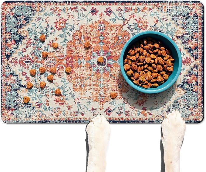 Absorbent Pet Dog Bowl Mat for Food and Water, Pet Cat Food Feeding Mat with Non Slip Rubber Backing, Dog Food Mats for Floors Waterproof, 24"x32"