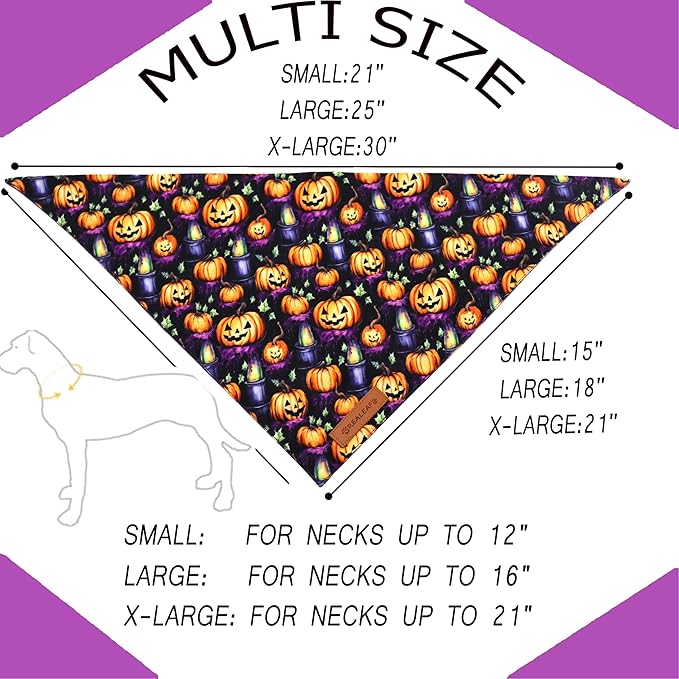 Realeaf Halloween Dog Bandanas 2 Pack, Pumpkins and Ghosts Pet Scarf for Boy and Girl, Premium Durable Fabric, Holiday Bandana for Medium and Large Dogs Pets (Large)