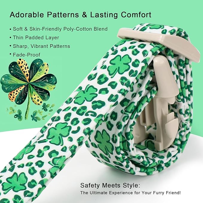 St Patricks Day Dog Collar for Giant Large Dogs - Leopard Lucky Clover Dog Collars, Lightweight Adjustable Irish Green Festival Shamrock Dogs Collars with Quick Release Buckle XL