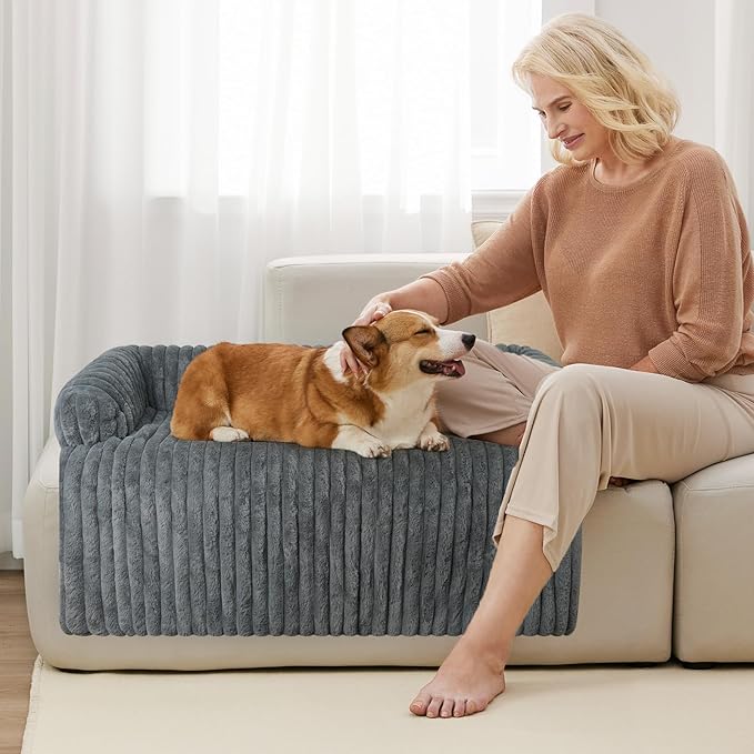 Wn's Day Luxurious Dog Couch Bed, Washable Calming Dog Couch Cover, Removable Couch Protector for Dogs, Waterproof Sofa Bed, Pet Bed Mats for Couch, Pet Couch Covers for Sofa(Grey, XXL)