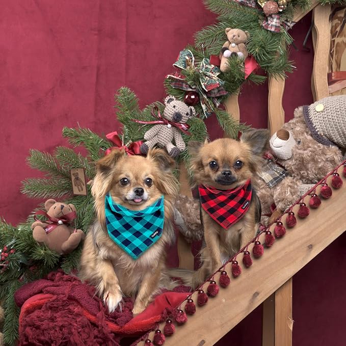 Buffalo Plaid Dog Bandanas Fall Christmas Small 6PCS Dog Gifts Red Blue Green Orange Black Brown Scarf Adjustable Kerchief for Small Cats Puppy