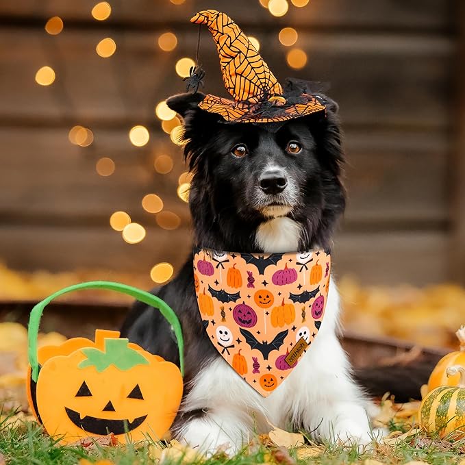 Halloween Dog Bandanas - 2 Pack Purple Dog Bandana with Snap Button | Reversible Pet Scarf for Boy & Girl | Premium Durable Fabric | Holiday Bandana for Large and Extra Large Dogs (X-Large)
