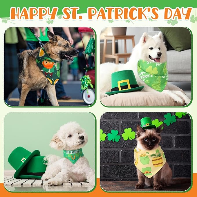 Chunful 50 Pcs St. Patrick's Day Dog Bandanas Bulk with Sayings Dog Bandanas Triangle Scarf Puppy Bibs Pet Costume Adjustable Cat Outfit Washable Bids Kerchief for Small Medium Pet