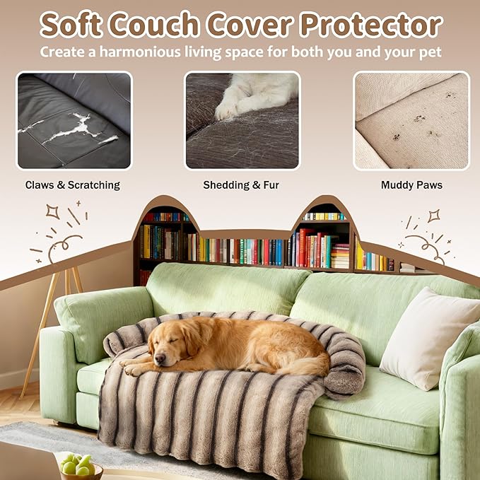Large Dog Couch Bed, Fluffy Washable Couch Protector for Dogs with Removable Cover, Non-Slip Dog Sofa Bed, 41x37 Inch, Brown