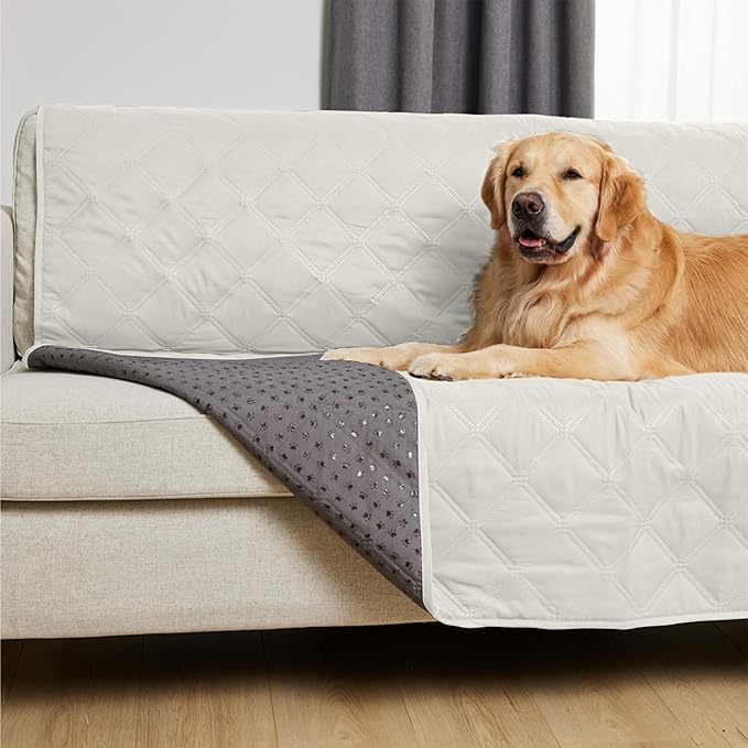 GORILLA GRIP Waterproof Bed Cover for Dogs, 82x82, Gripped Slip Resistant Backing, Leak Proof Washable Dog Blanket Covers Sofa, Couch, Sectional, Crate, Car, RV Seats, Pet Puppy Essentials Light Taupe