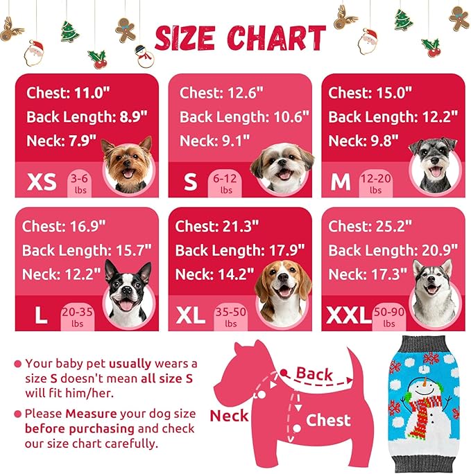 Pet Christmas Dog Sweaters Cute Animal Snowman Printed Puppy Xmas Costumes Winter Warm Turtleneck Jumpers Puppy Knitted Clothes Cat Outfits (XXL, Blue Snowman)