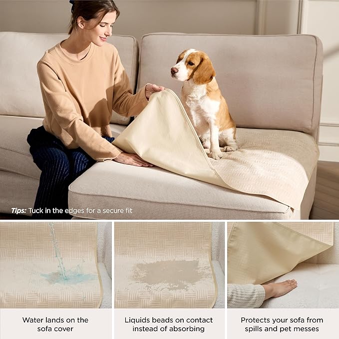 Bedsure Waterproof Couch Cover for Dogs Washable - Waterproof Blanket for Couch Sofa Cozy, Lightweight Furniture Protector for Pet Cat Quick Drying Puppy, Sandy Tan, 30x70IN