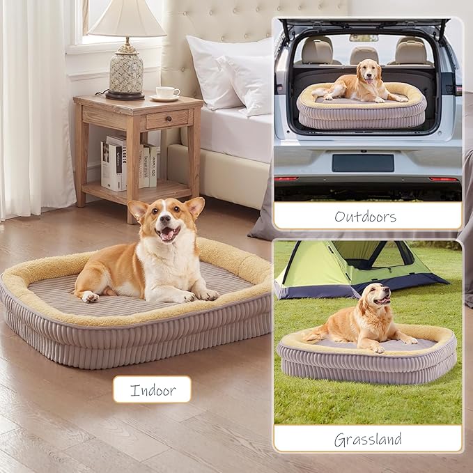 Orthopedic Dog Bed for Large Dogs Breeds, High Density Egg Crate Foam Dog Sofa Beds,Oval Kennel Bed, Pet Couch Bed with Four Sided Bolster, Removable Washable Cover& Non-Slip Bottom
