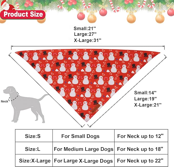 ADOGGYGO Christmas Dog Bandanas 2 Pack, Reversible Snowman Hoho Pattern Xmas Scarf, Premium Fabric, Adjustable Fit Red Green Christmas Bandanas for Medium Large Dogs (Large)