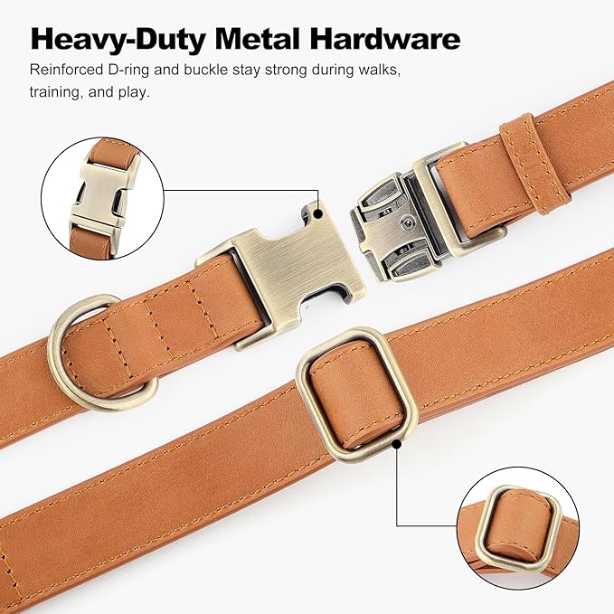 Plutus Pet Genuine Leather Dog Collar – Adjustable Pet Collar with Quick Release Metal Buckle, Soft Real Leather for Small Medium Large Dogs, Heavy Duty & Skin-Friendly (Light Brown, S)