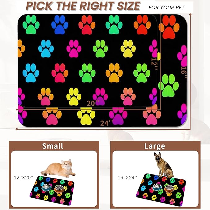 Cat Gradient Paw Print Dog Food Mat for Floors,Absorbent Pet Food and Water Bowl Mats,Non-Slip Pet Feeding Mat,Pet Supplies 12" x 20"