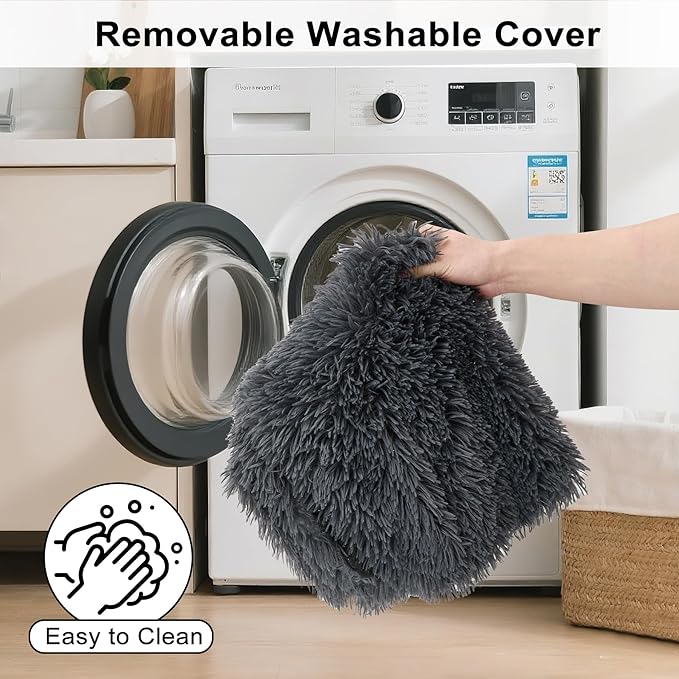 Fluffy Orthopedic Dog Beds for Puppy/Cats with Washable Removable Cover Dog Crate Bed Egg Crate Foam Support Plush Pet Pad Mat with Anti-Slip Bottom (24 * 16,Dark Grey)