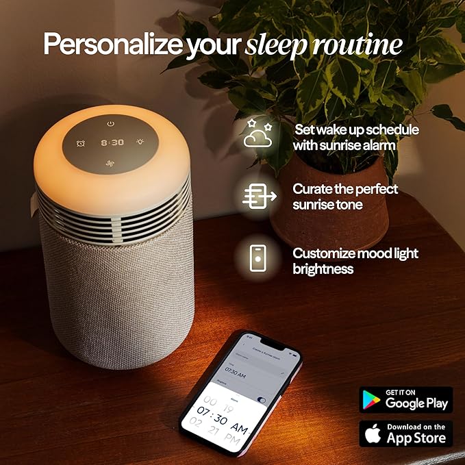 BLUEAIR Purifier for Bedroom - Mini Restful - Sunrise Clock with HEPASilent Filtration and Wake Up Light - Cleans Air and Supports Circadian Rhythm - USB-C and App Connectivity, Beige
