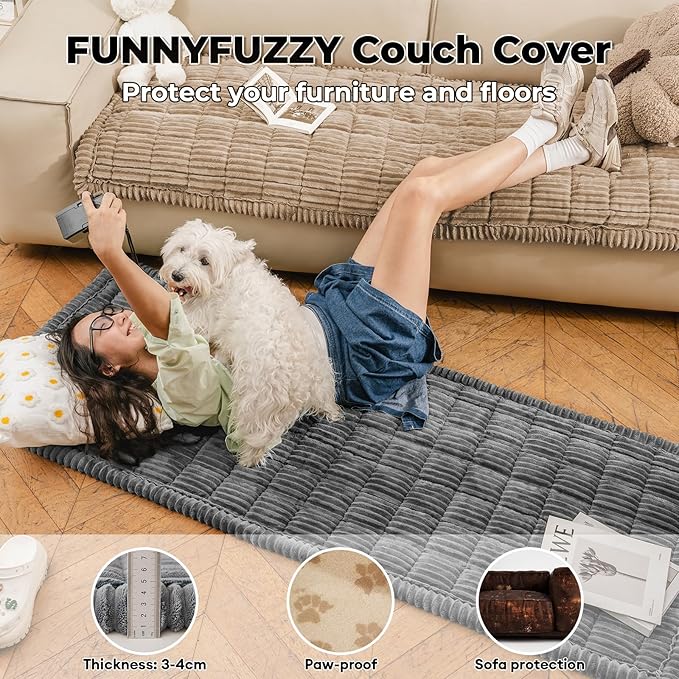 FUNNY FUZZY Pet Couch Covers for Sofa, Flannel Dog Couch Cover for Dogs Washable, Sofa Cover Furniture Protector Pet-Friendly Sofa Cover for Dogs & Kids (Dark Gray, 27.6"×82.7")