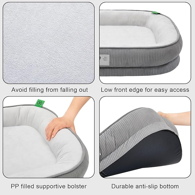 Orthopedic Dog Bed for Medium Dogs with Egg Crate Foam Couch Bed with Four-Sided Bolster, Removable Cover & Non-Slip Bottom Grey M