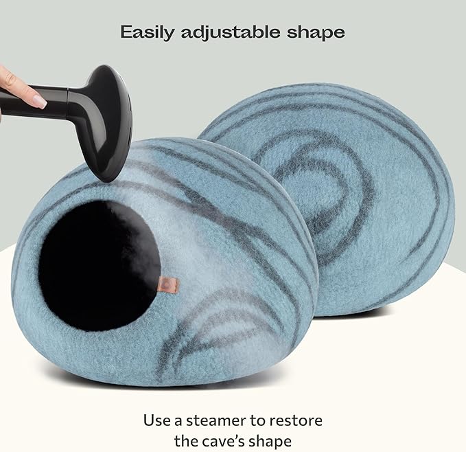 MEOWFIA Cat Cave – Premium Felt Cat Bed for Indoor Cats, Handmade Merino Wool (Aquamarine, Large)