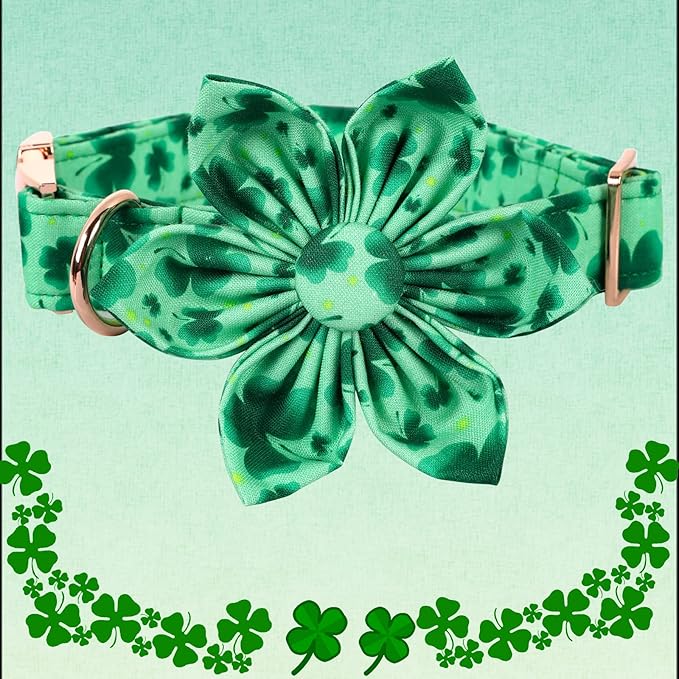 Lionheart Glory St. Patrick's Day Dog Collar, Dog Collar with Flower, Cute Floral Pattern Pet Collars Adjustable Pet Collars for Small Dogs