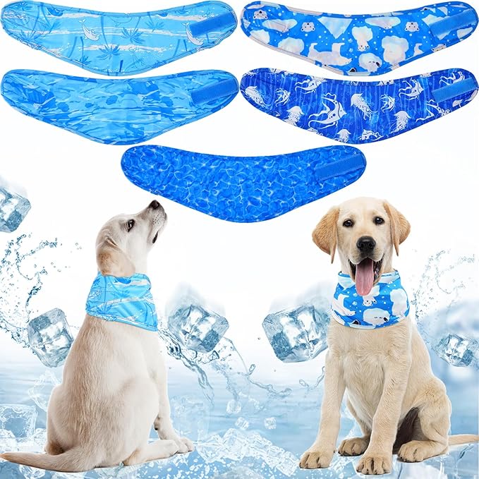 Talltalk 5 Pieces Dog Cooling Bandanas Neck Wraps Ice Scarf Pet Dog Cooling Collar Hunting Training Hiking Camping Accessories for Summer(M)