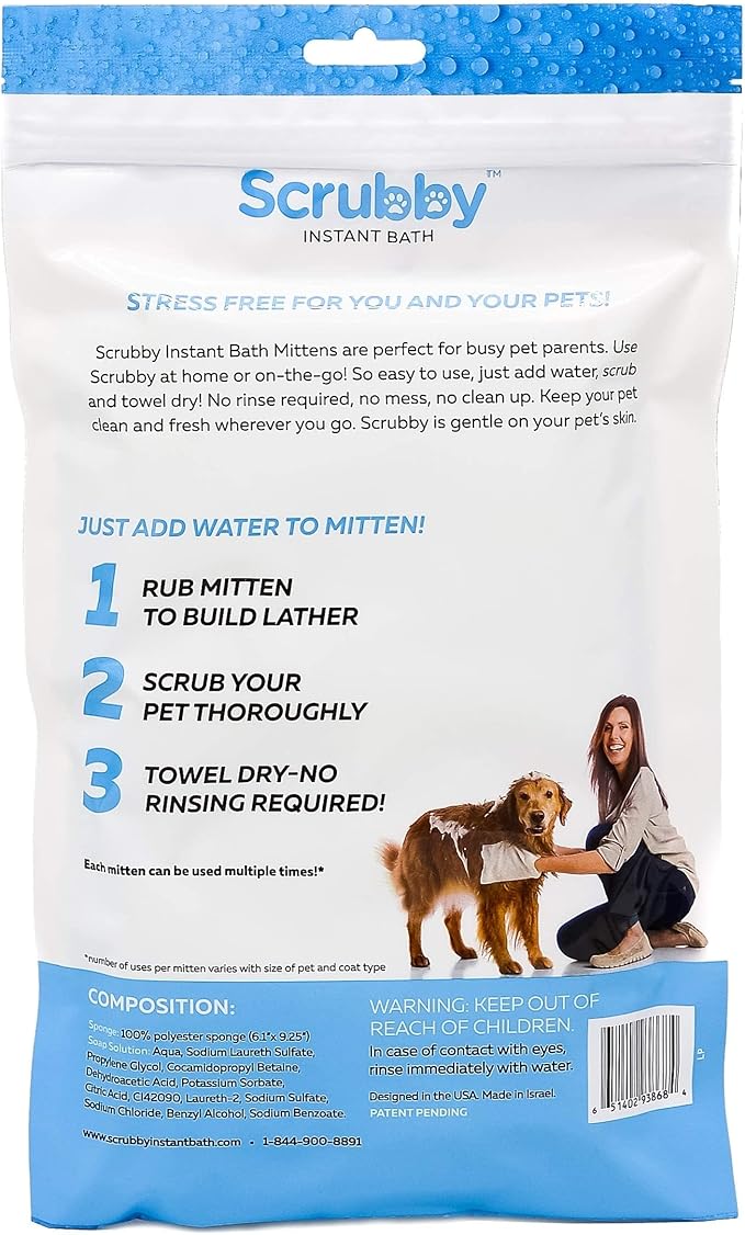 ScrubbyPet No Rinse Pet Wipes- Use Pet Bathing, Pet Grooming Pet Washing, Simple to Use,Just Lather, Wipe, Dry. Excellent Sensitive Skin. The Ideal Pet Wipes Bathing Your Pet Dog Cat.